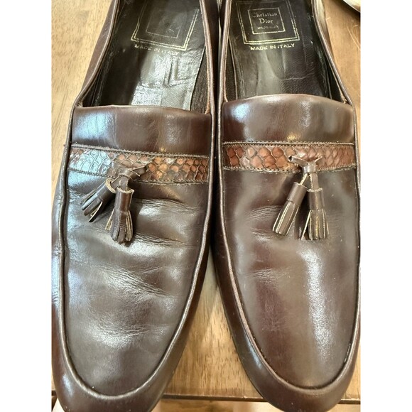 Christian Dior Monsieur Brown Leather Snakeskin Trim Tassel Loafers 11.5 Italy - Picture 12 of 14